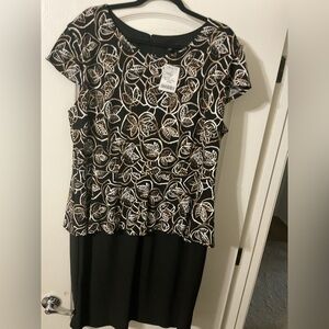 Black and White Leaf Print Midi Dress